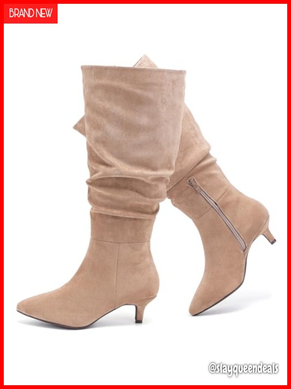 Extra Wide Calf Knee High Boots Faux Leather Memory Foam Kitten Heel
